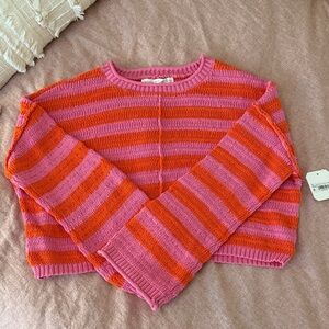 Altar'd State Pink and Orange Striped Cropped Sweater